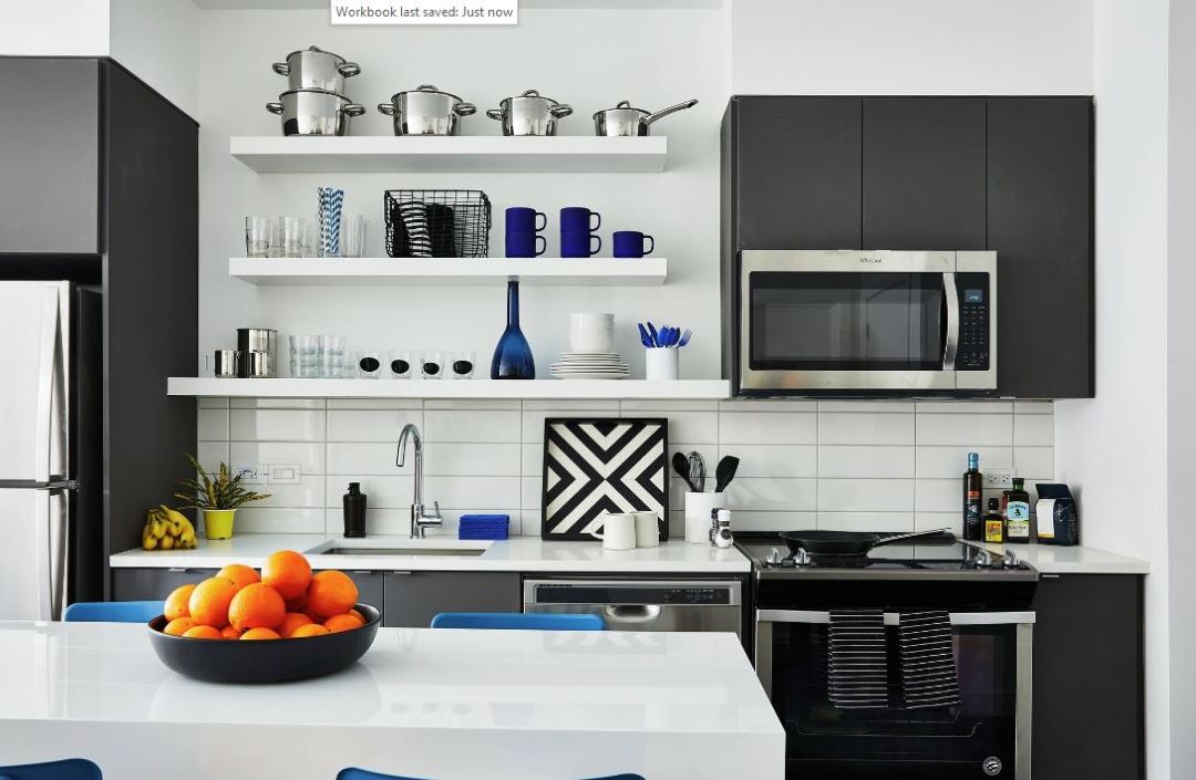 white kitchen with modern appliances and finishes