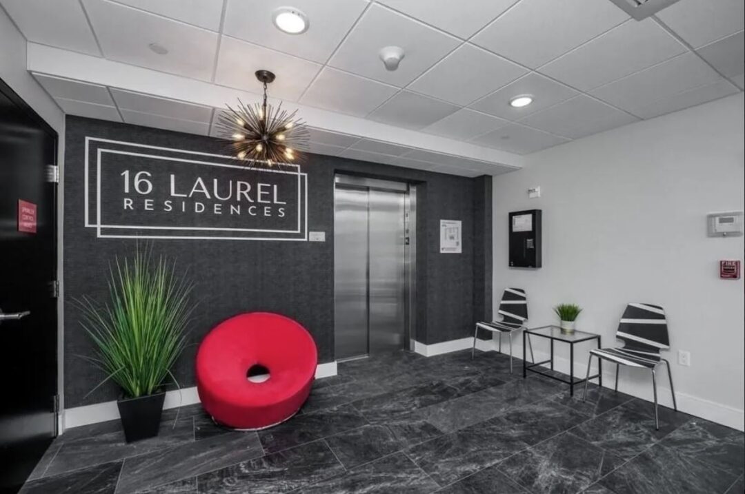 Lobby area of 16 Laurel with elevator access