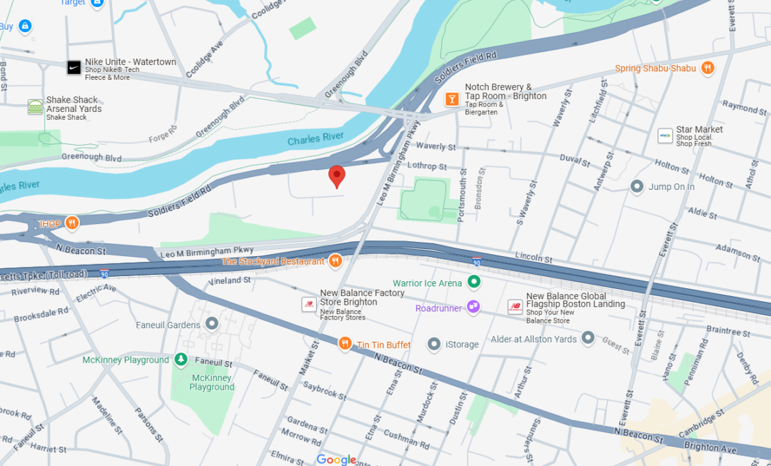 Google Maps view of The Charley in Allston