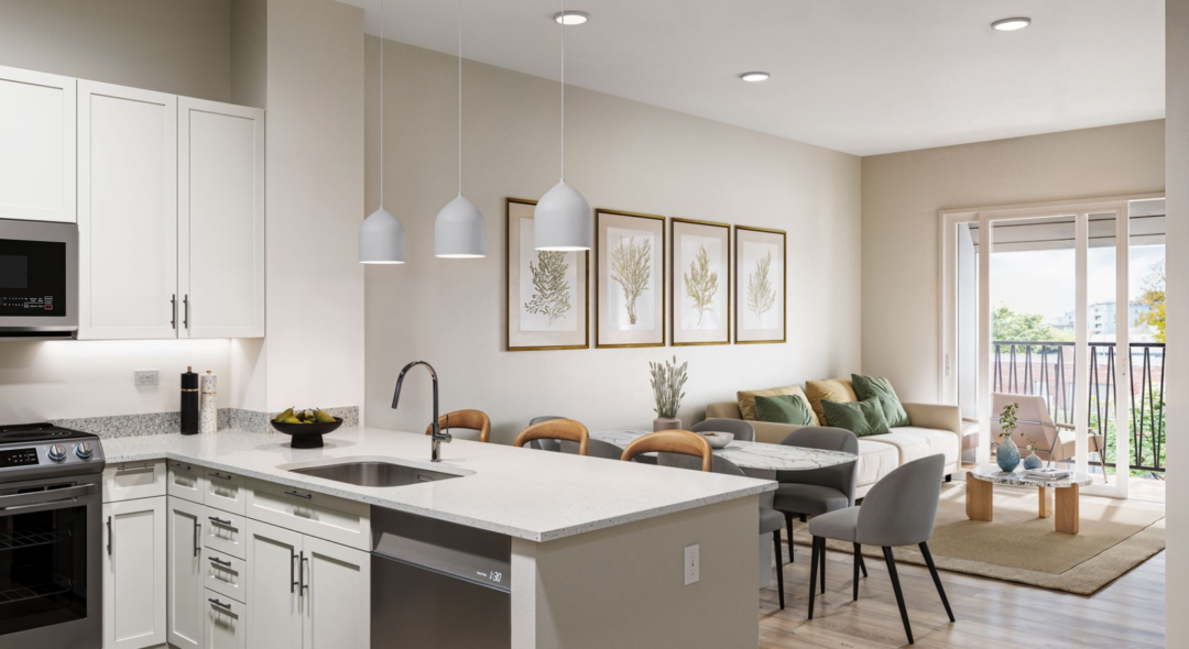 Kitchen of a unit in The Charley in Allston